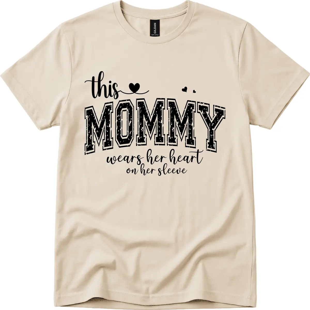 This Mommy Wears Her Heart On Her Sleeve T-Shirt in Sand