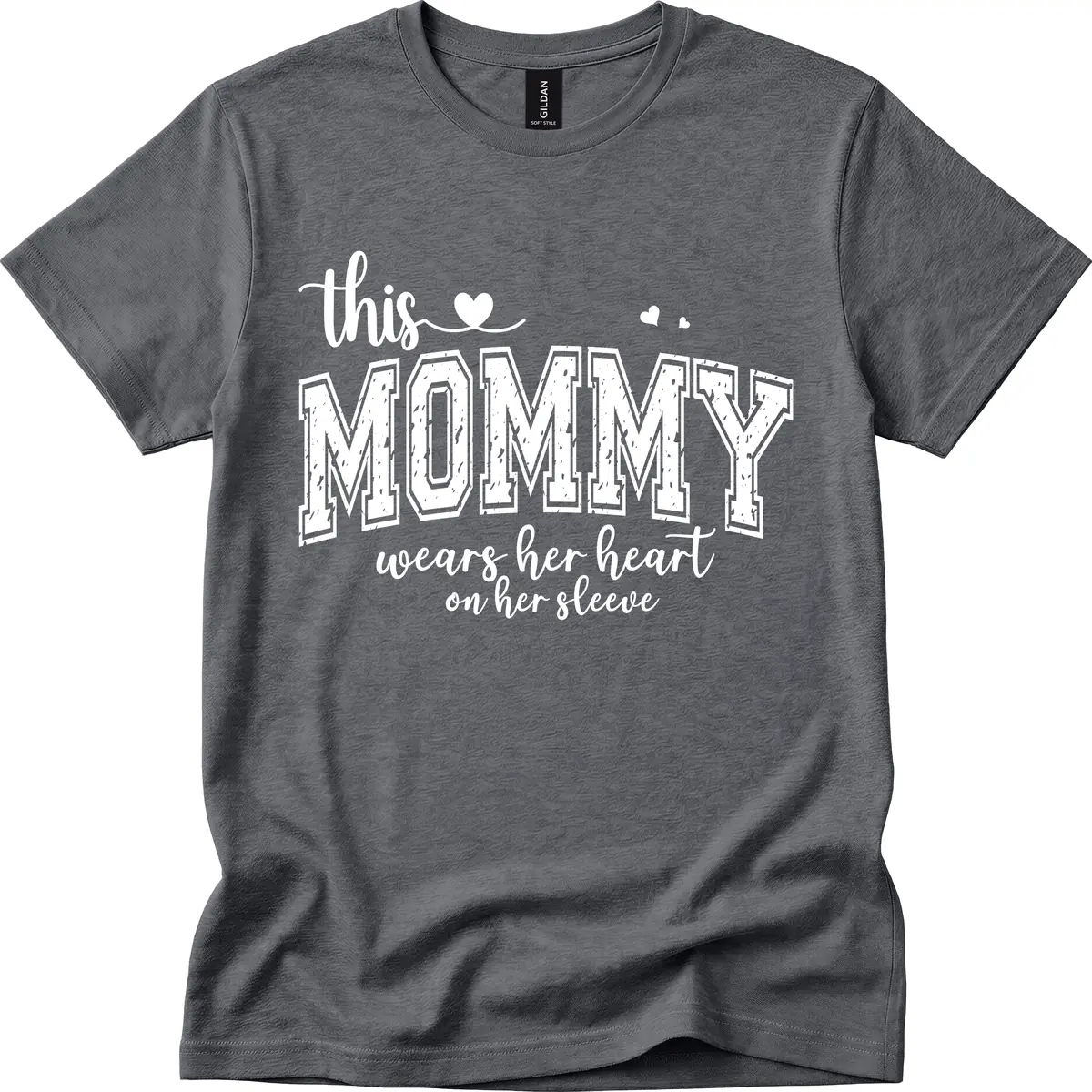 This Mommy Wears Her Heart On Her Sleeve T-Shirt in Dark Heather