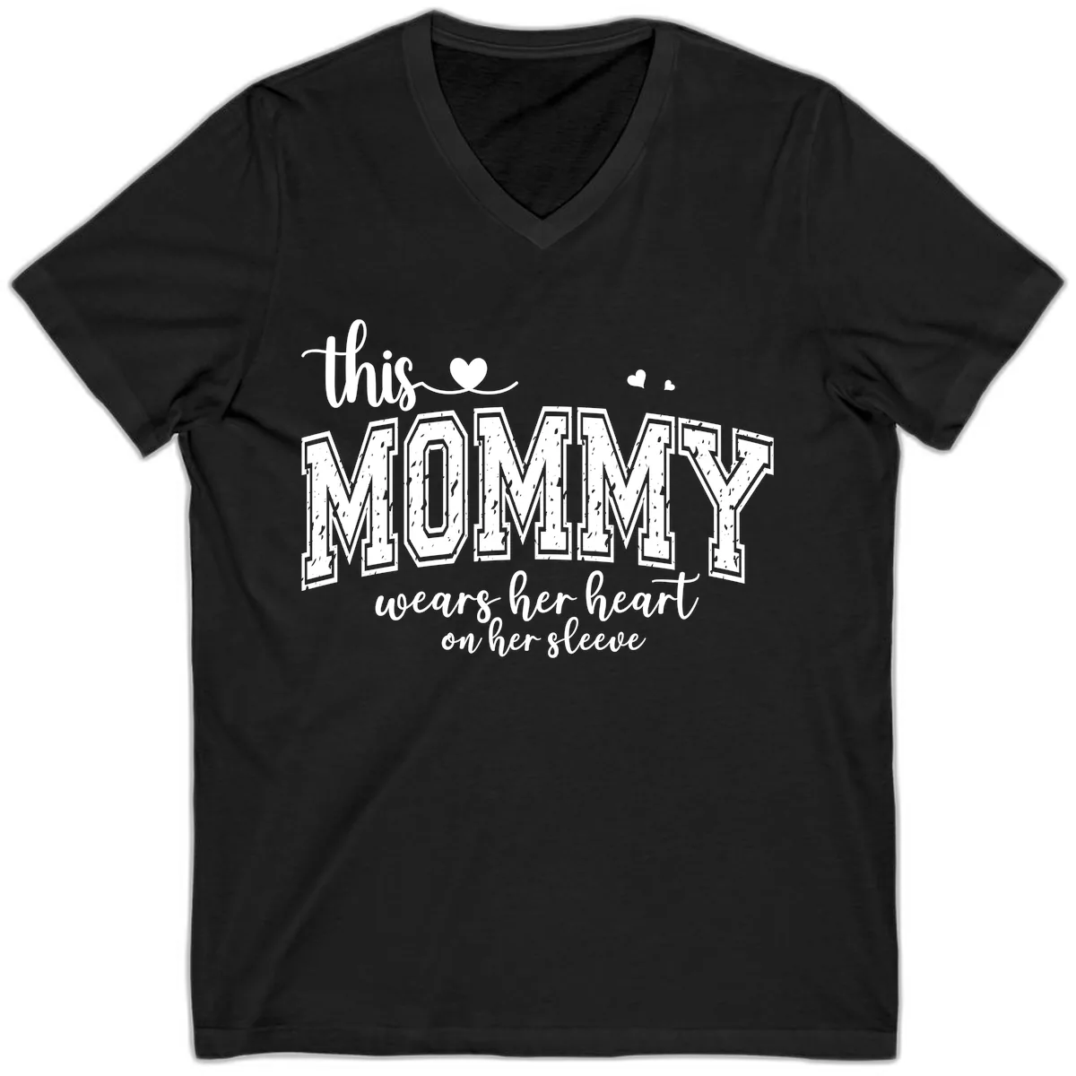 This Mommy Wears Her Heart On Her Sleeve V-Neck in Black