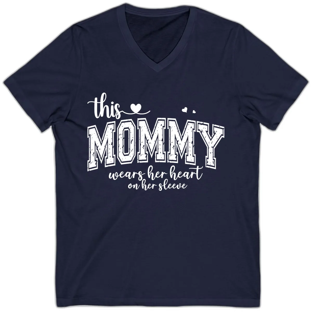 This Mommy Wears Her Heart On Her Sleeve V-Neck in Navy