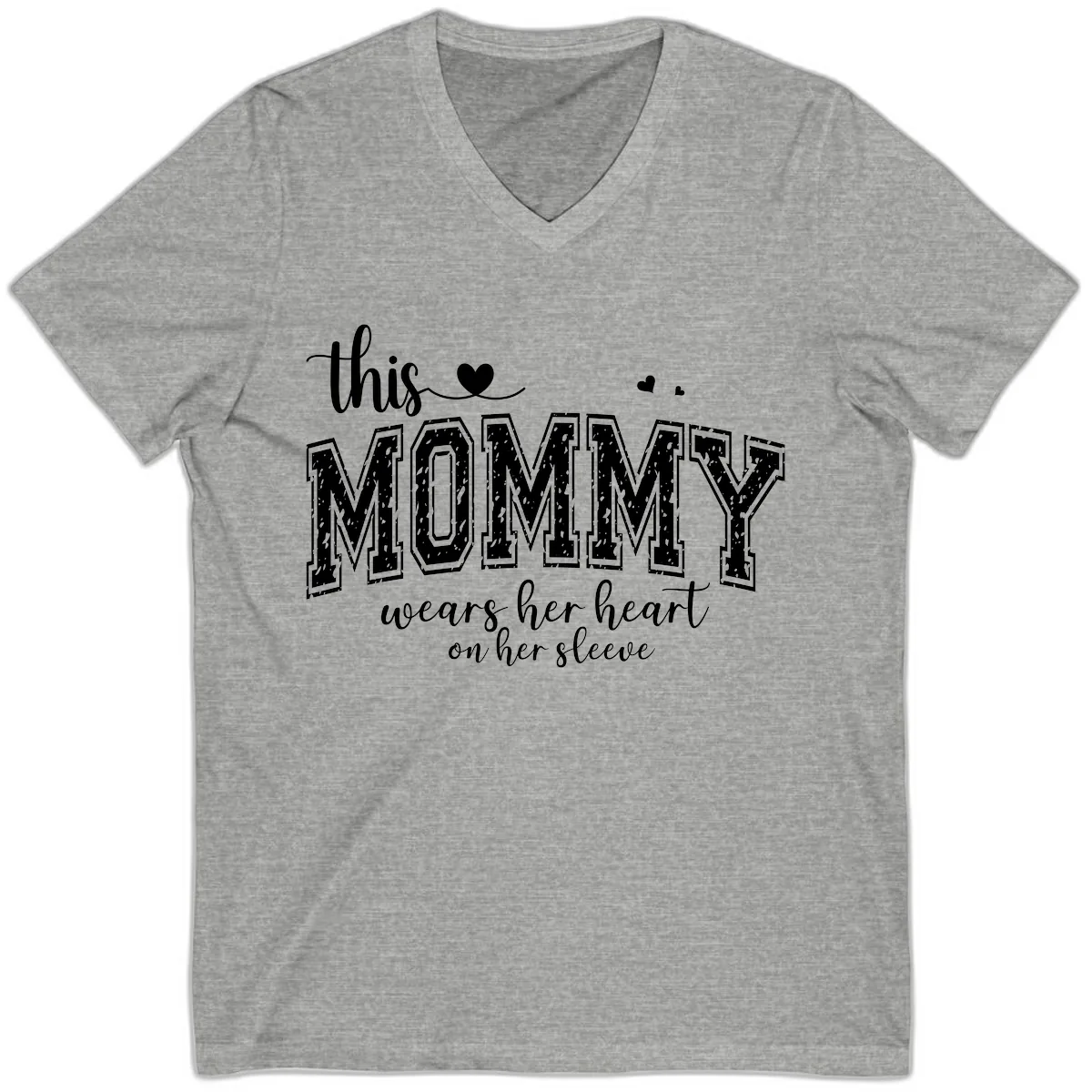 This Mommy Wears Her Heart On Her Sleeve V-Neck in Athletic Heather