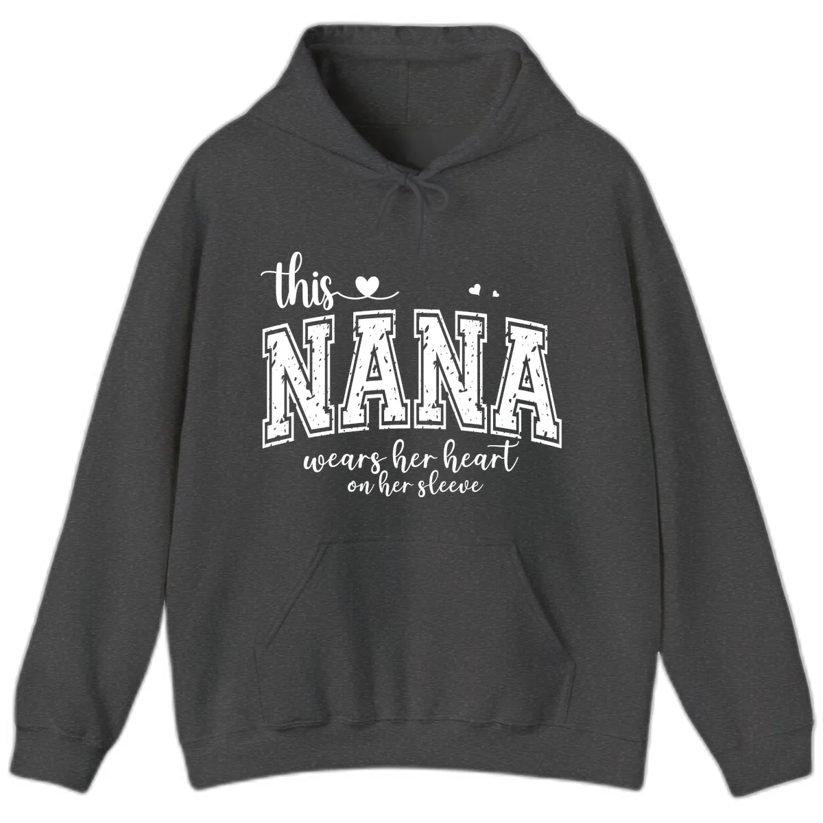 This Nana Wears Her Heart On Her Sleeve Hoodie in Dark Heather