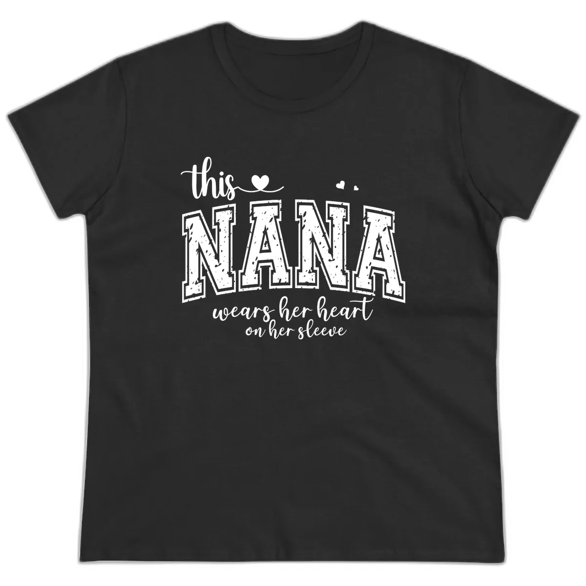 This Nana Wears Her Heart On Her Sleeve Ladies Tee in Black
