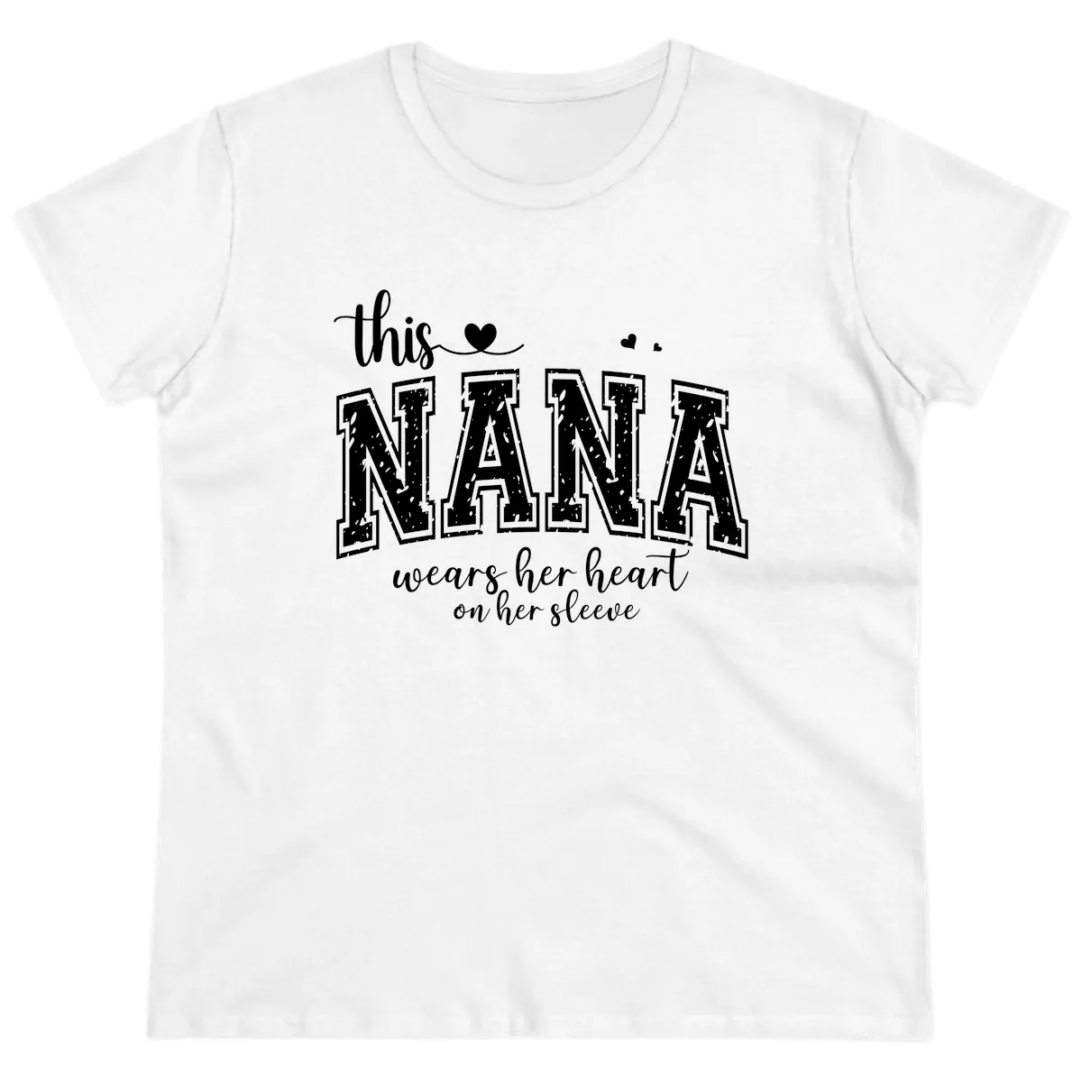 This Nana Wears Her Heart On Her Sleeve Ladies Tee in White