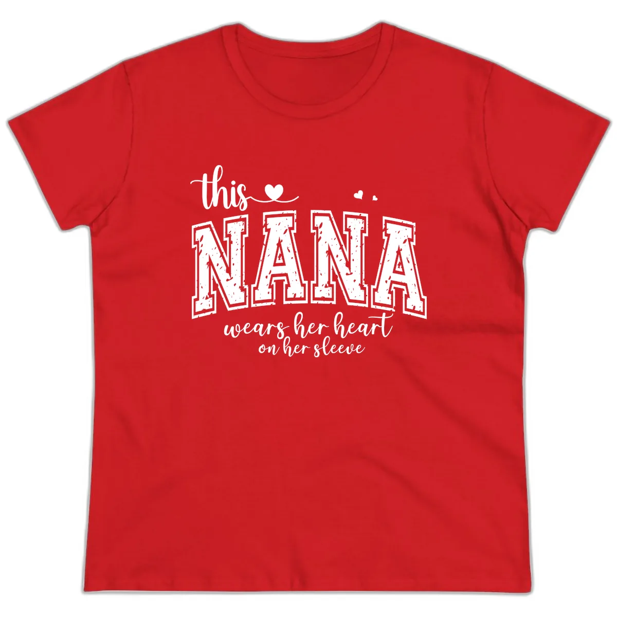 This Nana Wears Her Heart On Her Sleeve Ladies Tee in Red