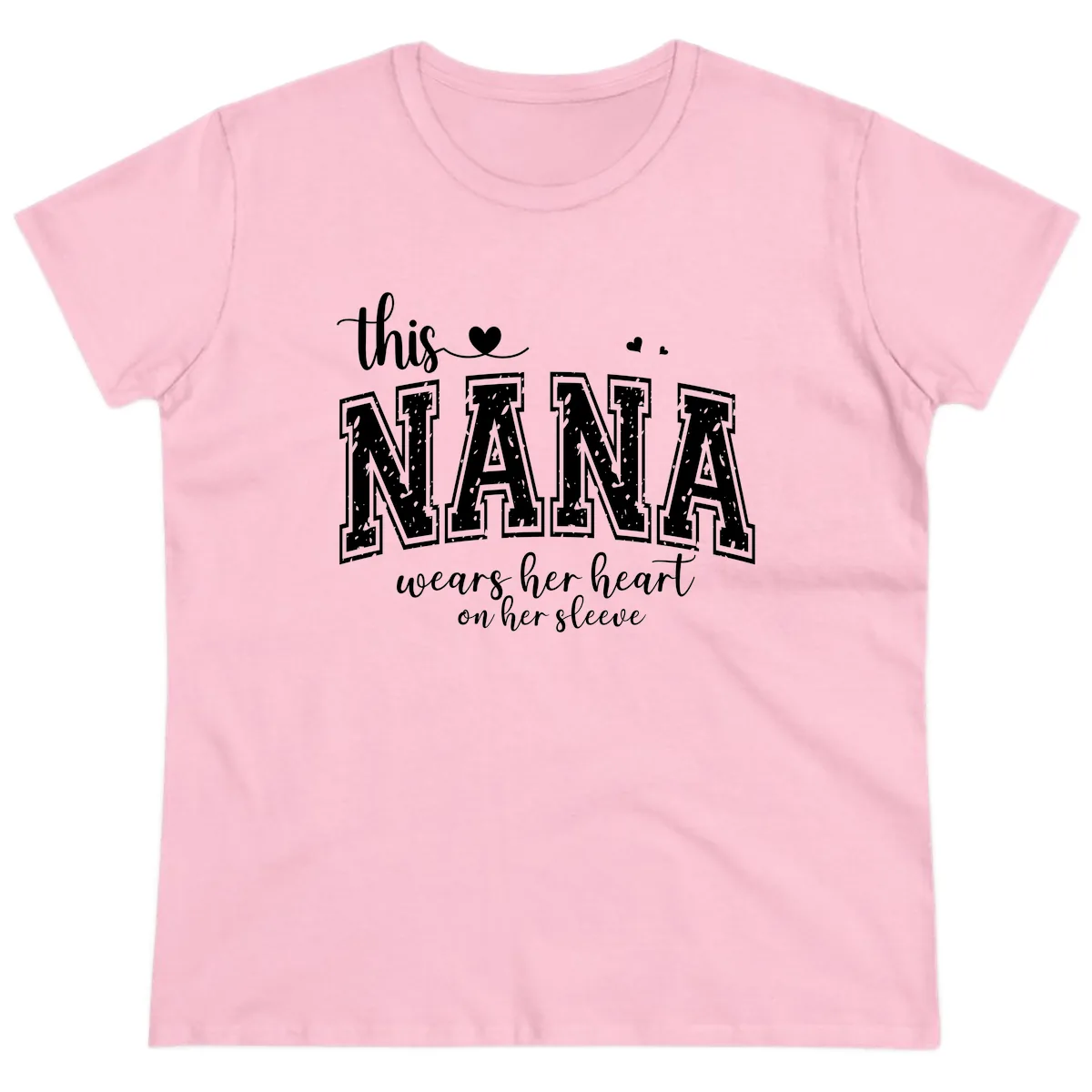 This Nana Wears Her Heart On Her Sleeve Ladies Tee in Light Pink