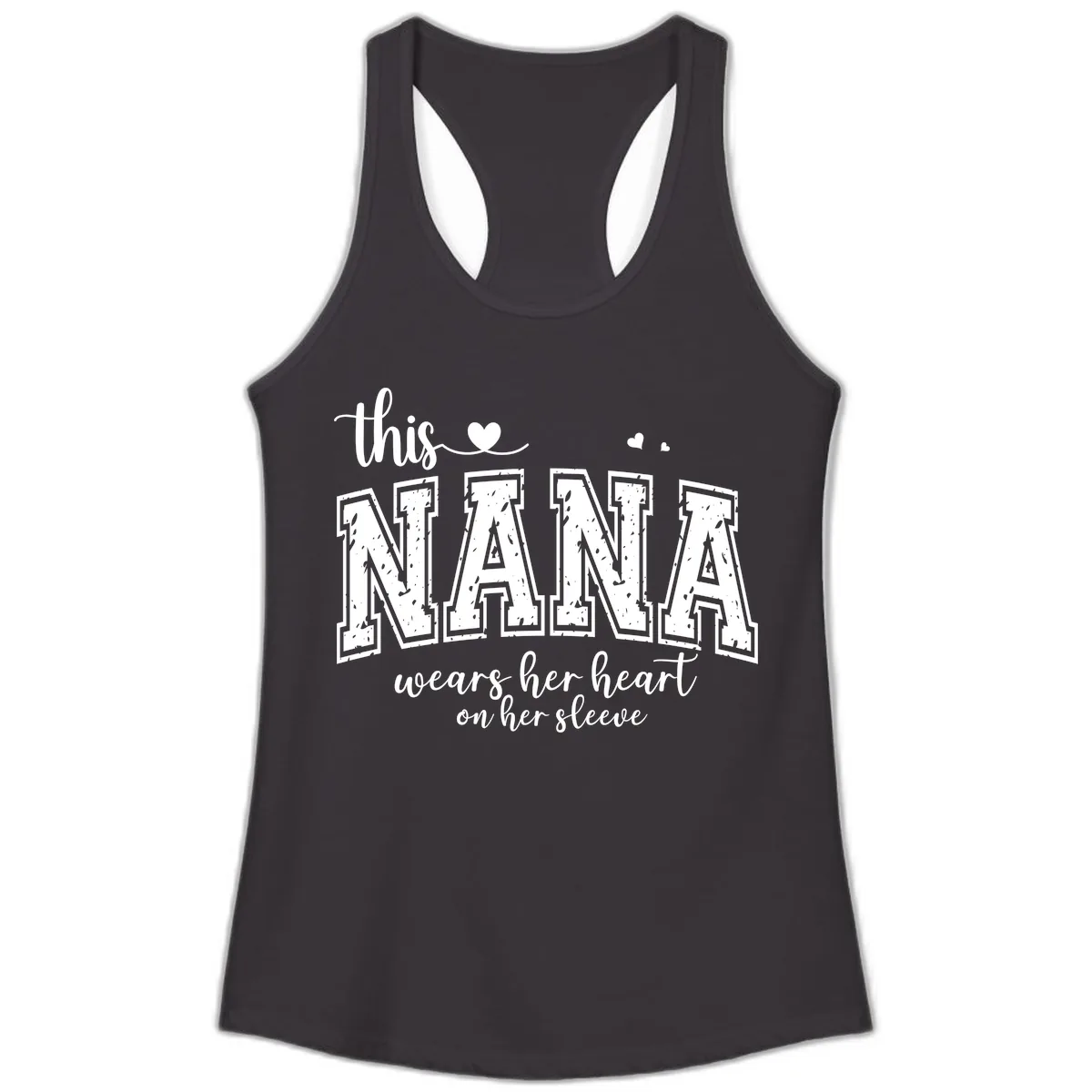 This Nana Wears Her Heart On Her Sleeve Ladies Tank in Black