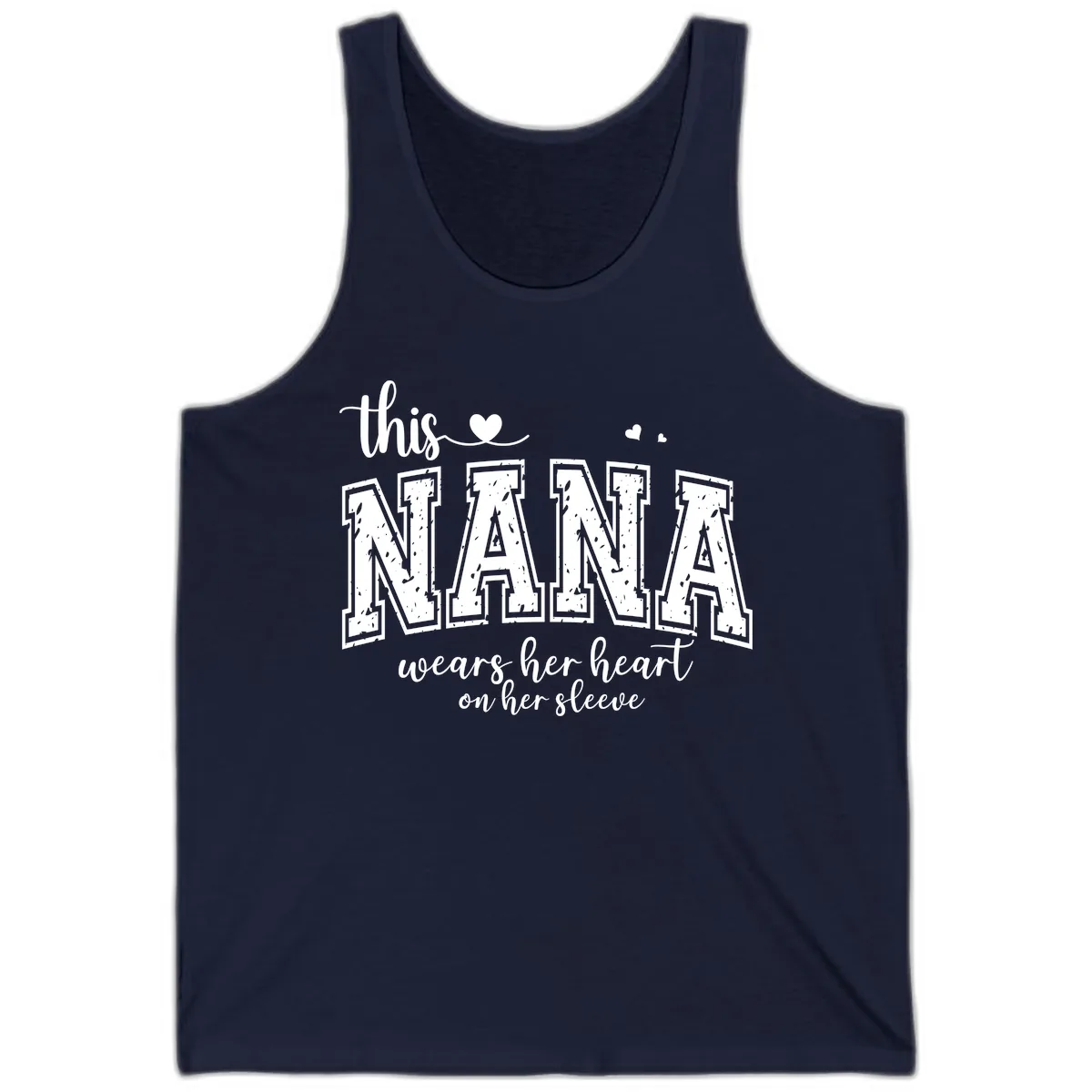 This Nana Wears Her Heart On Her Sleeve Tank in Navy