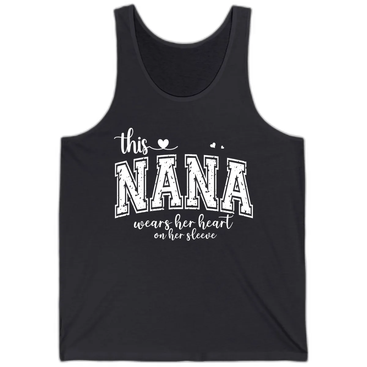 This Nana Wears Her Heart On Her Sleeve Tank in Dark Grey