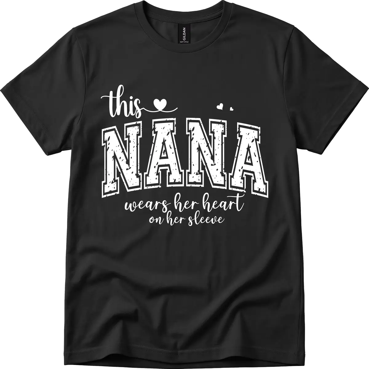 This Nana Wears Her Heart On Her Sleeve T-Shirt in Black