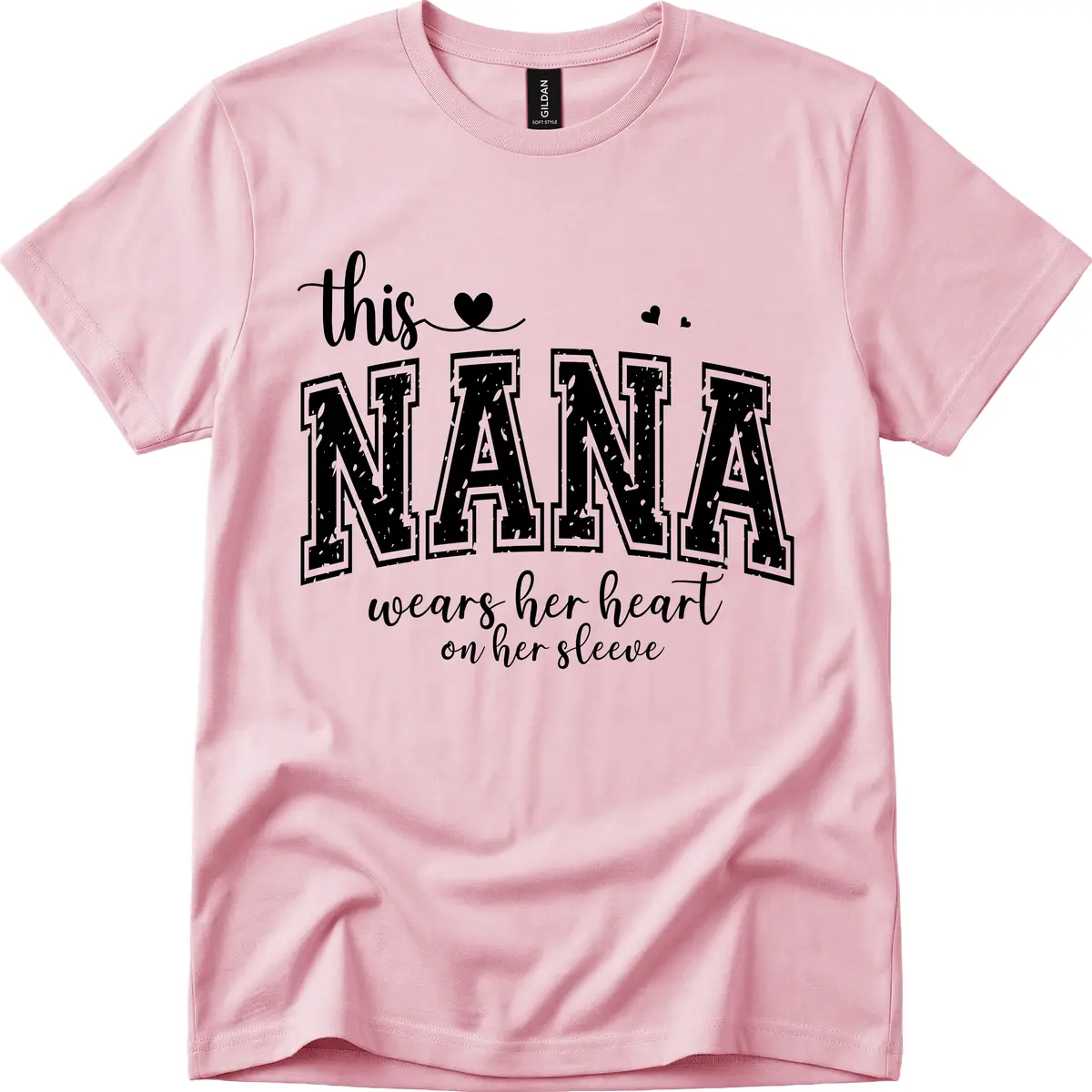 This Nana Wears Her Heart On Her Sleeve T-Shirt in Light Pink