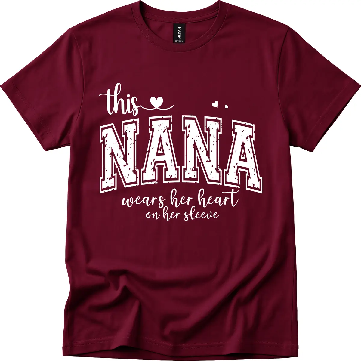 This Nana Wears Her Heart On Her Sleeve T-Shirt in Maroon