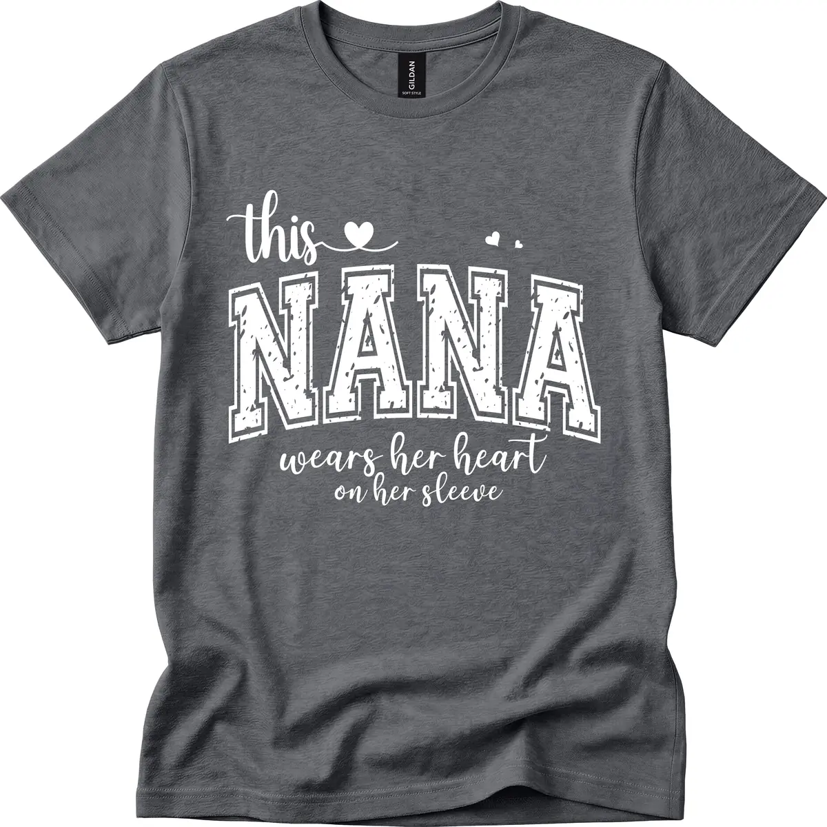 This Nana Wears Her Heart On Her Sleeve T-Shirt in Dark Heather