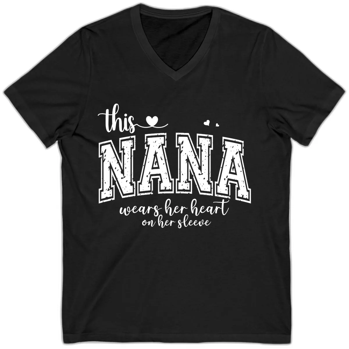This Nana Wears Her Heart On Her Sleeve V-Neck in Black