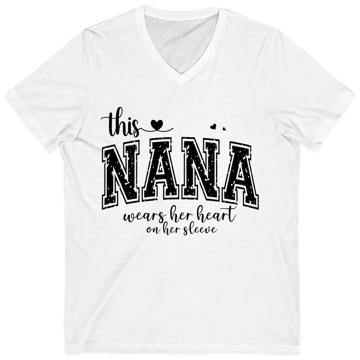 This Nana Wears Her Heart On Her Sleeve V-Neck in White
