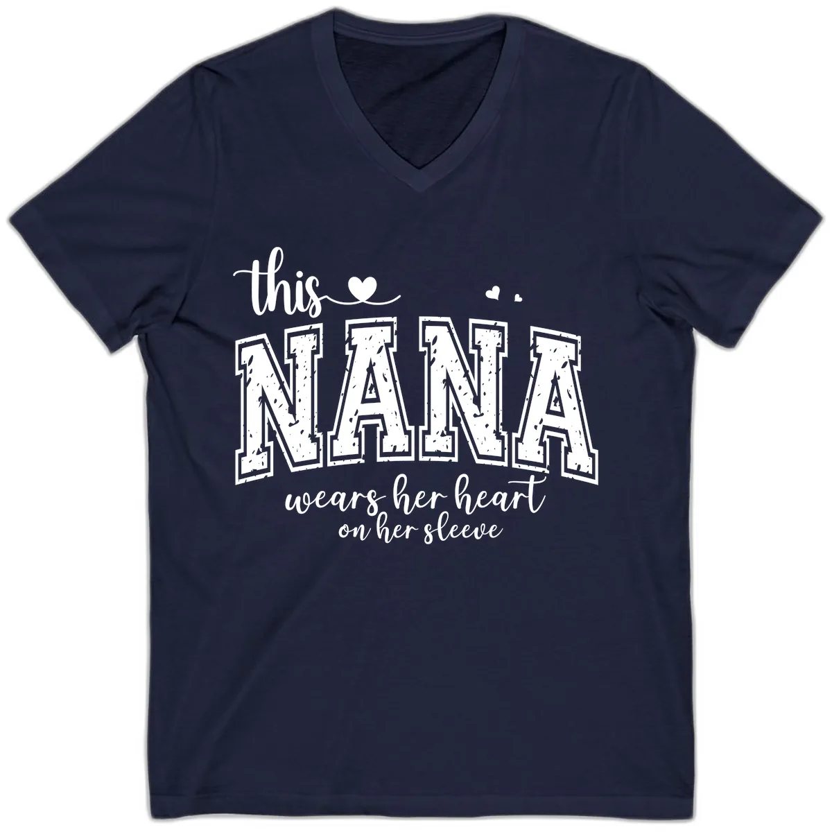 This Nana Wears Her Heart On Her Sleeve V-Neck in Navy
