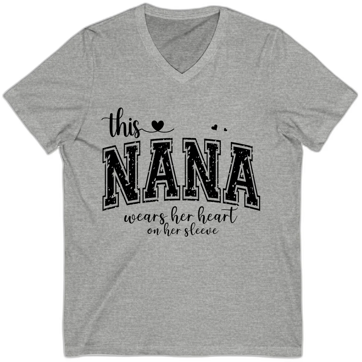 This Nana Wears Her Heart On Her Sleeve V-Neck in Athletic Heather