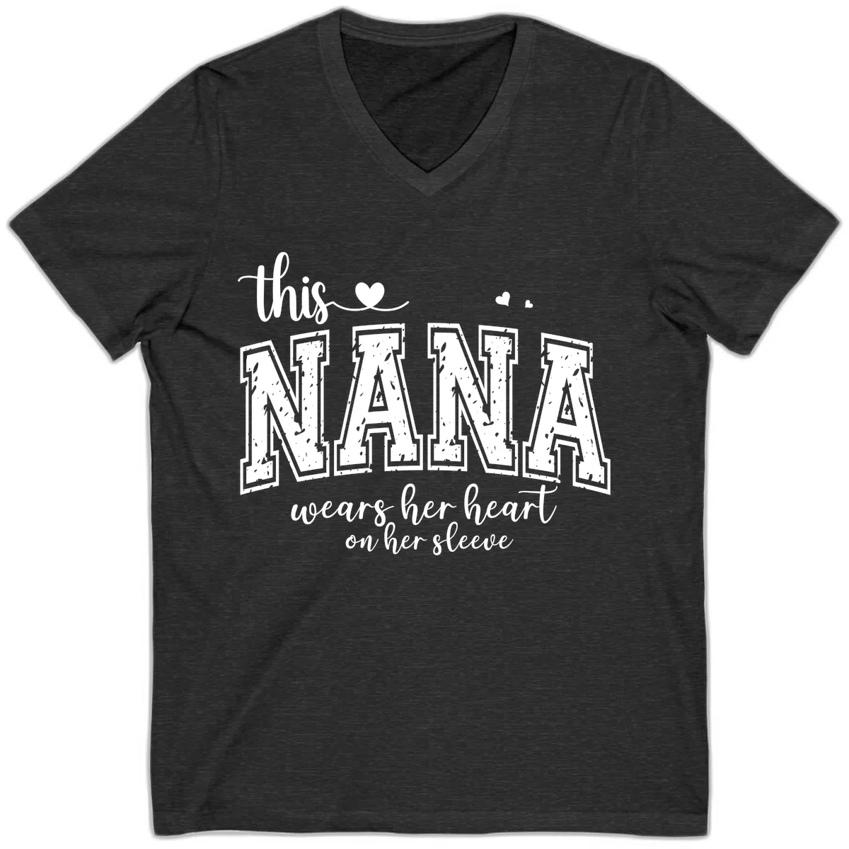 This Nana Wears Her Heart On Her Sleeve V-Neck in Dark Grey Heather