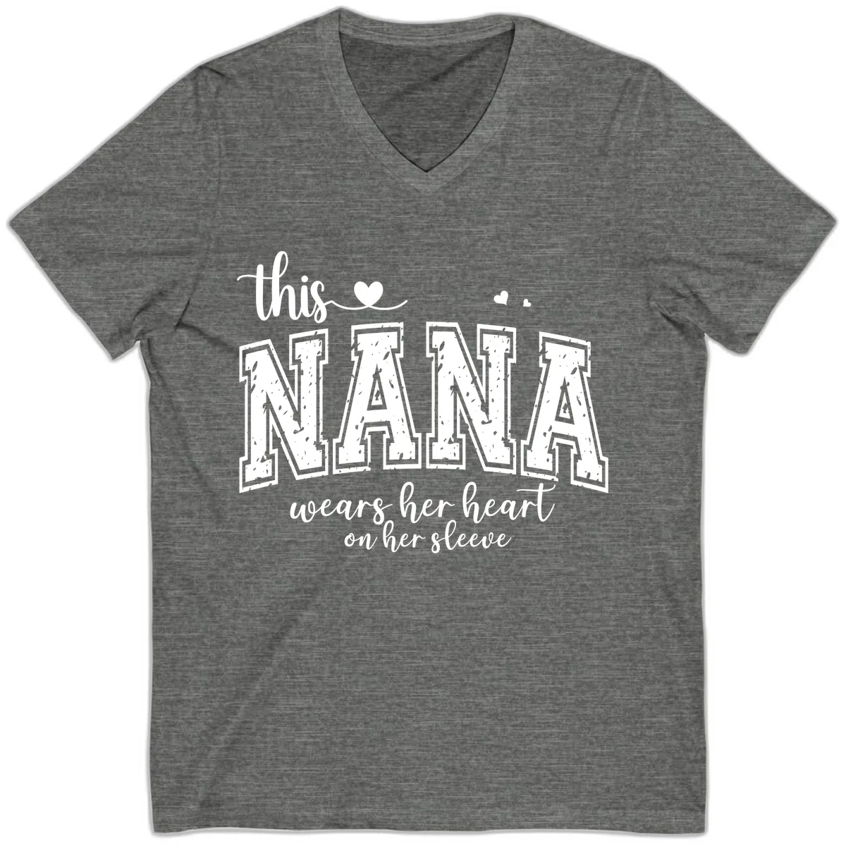 This Nana Wears Her Heart On Her Sleeve V-Neck in Deep Heather