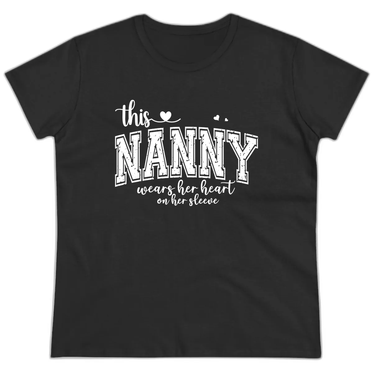 This Nanny Wears Her Heart On Her Sleeve Ladies Tee in Black