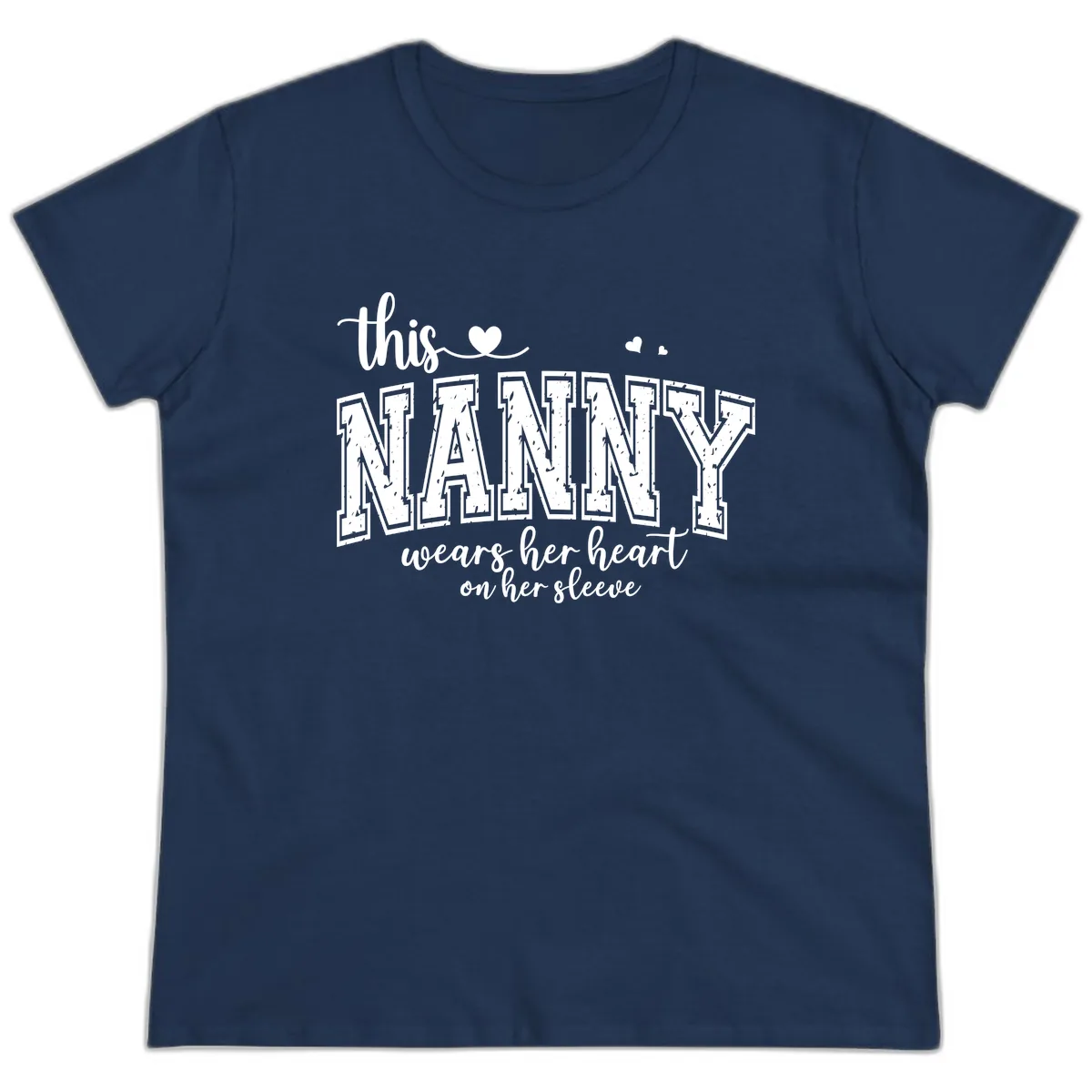 This Nanny Wears Her Heart On Her Sleeve Ladies Tee in Navy