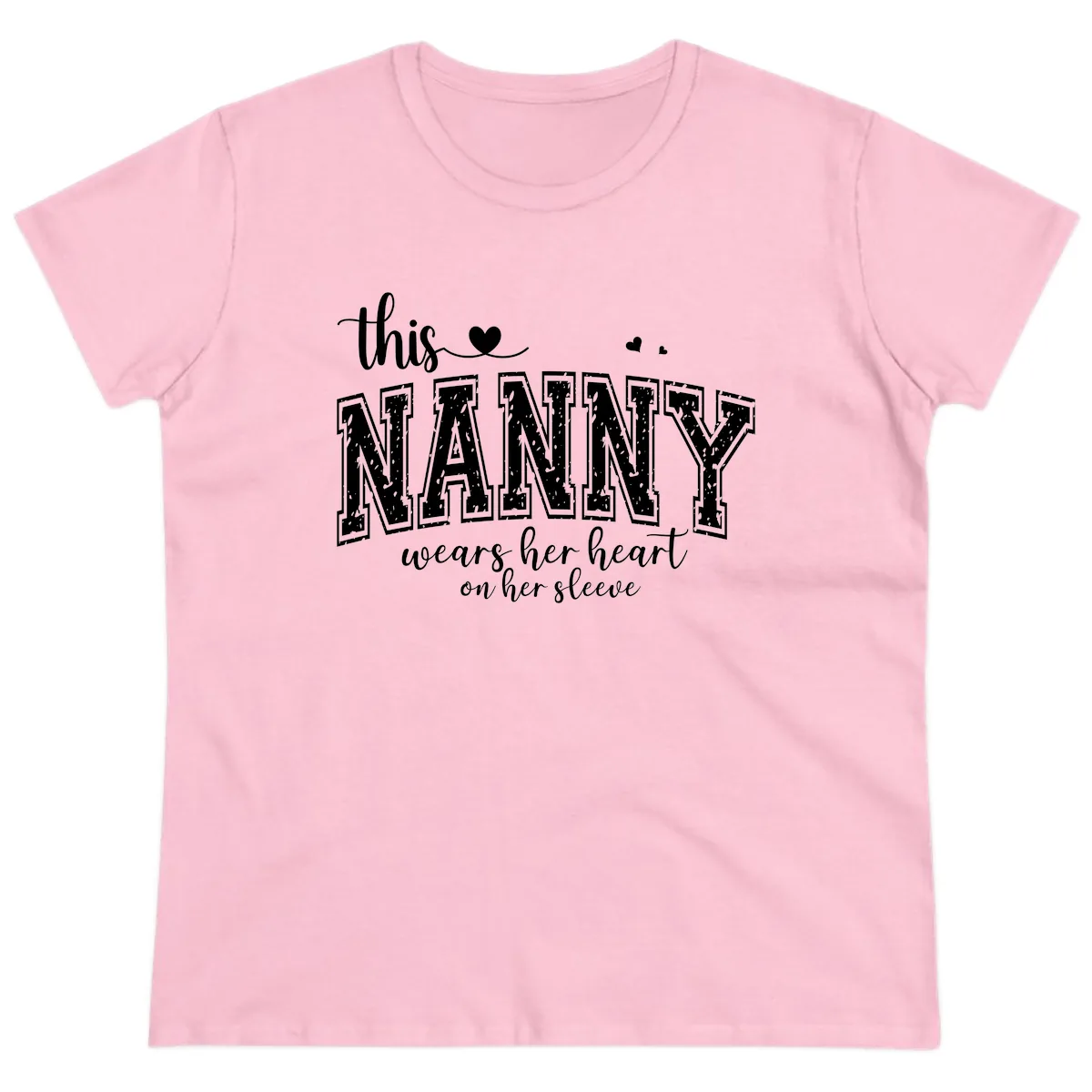 This Nanny Wears Her Heart On Her Sleeve Ladies Tee in Light Pink