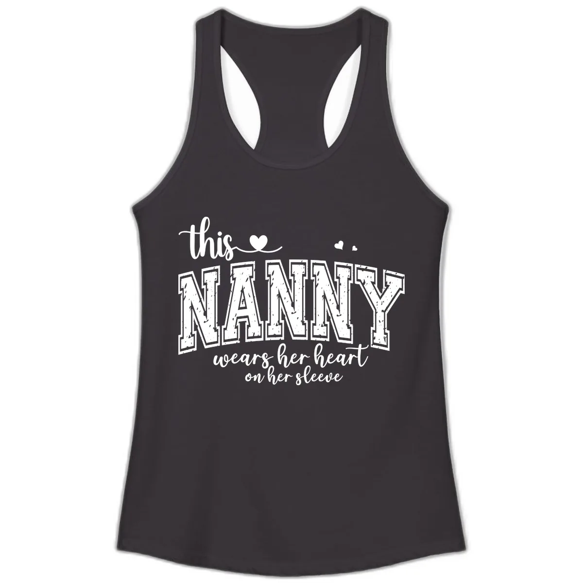 This Nanny Wears Her Heart On Her Sleeve Ladies Tank in Black