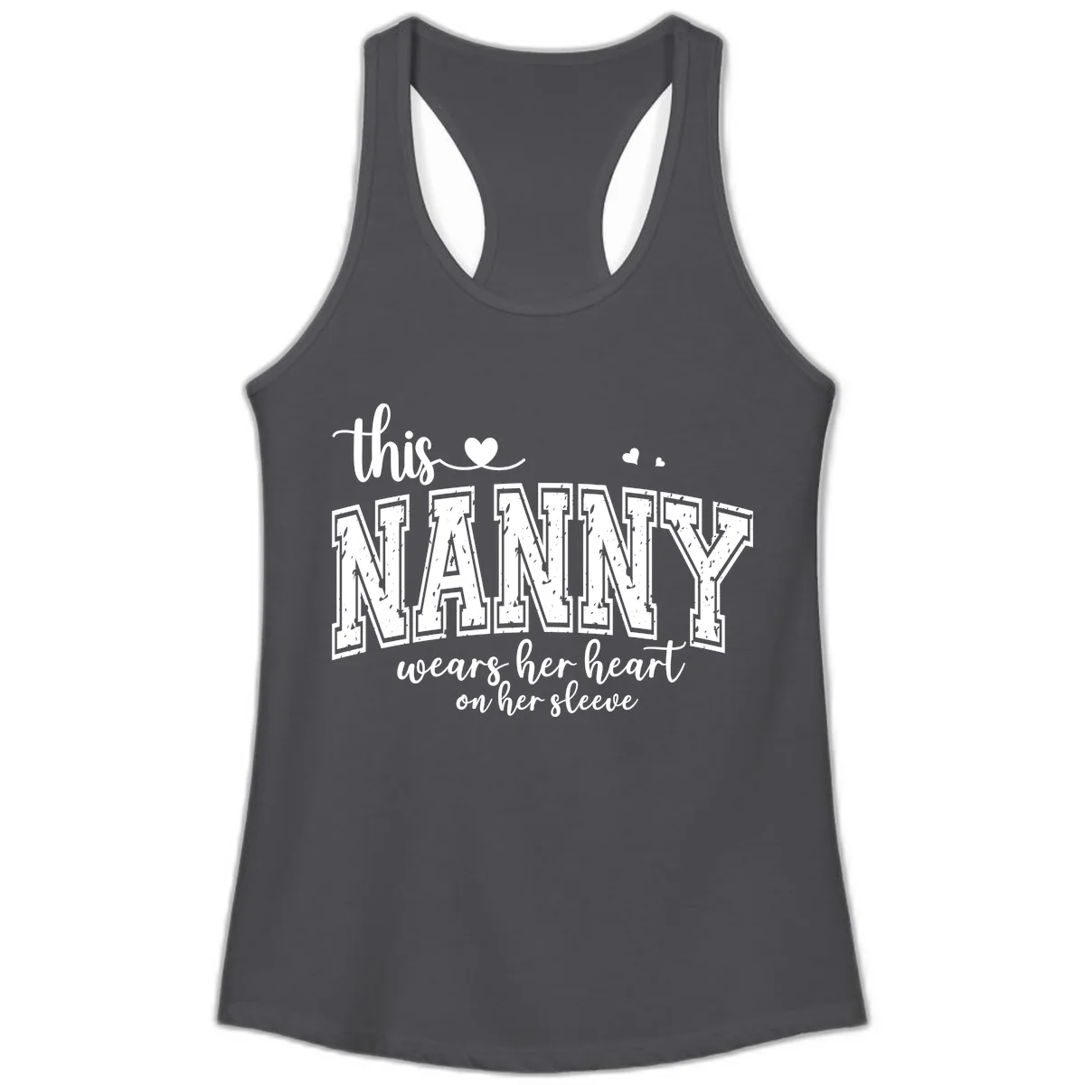 This Nanny Wears Her Heart On Her Sleeve Ladies Tank in Solid Dark Gray