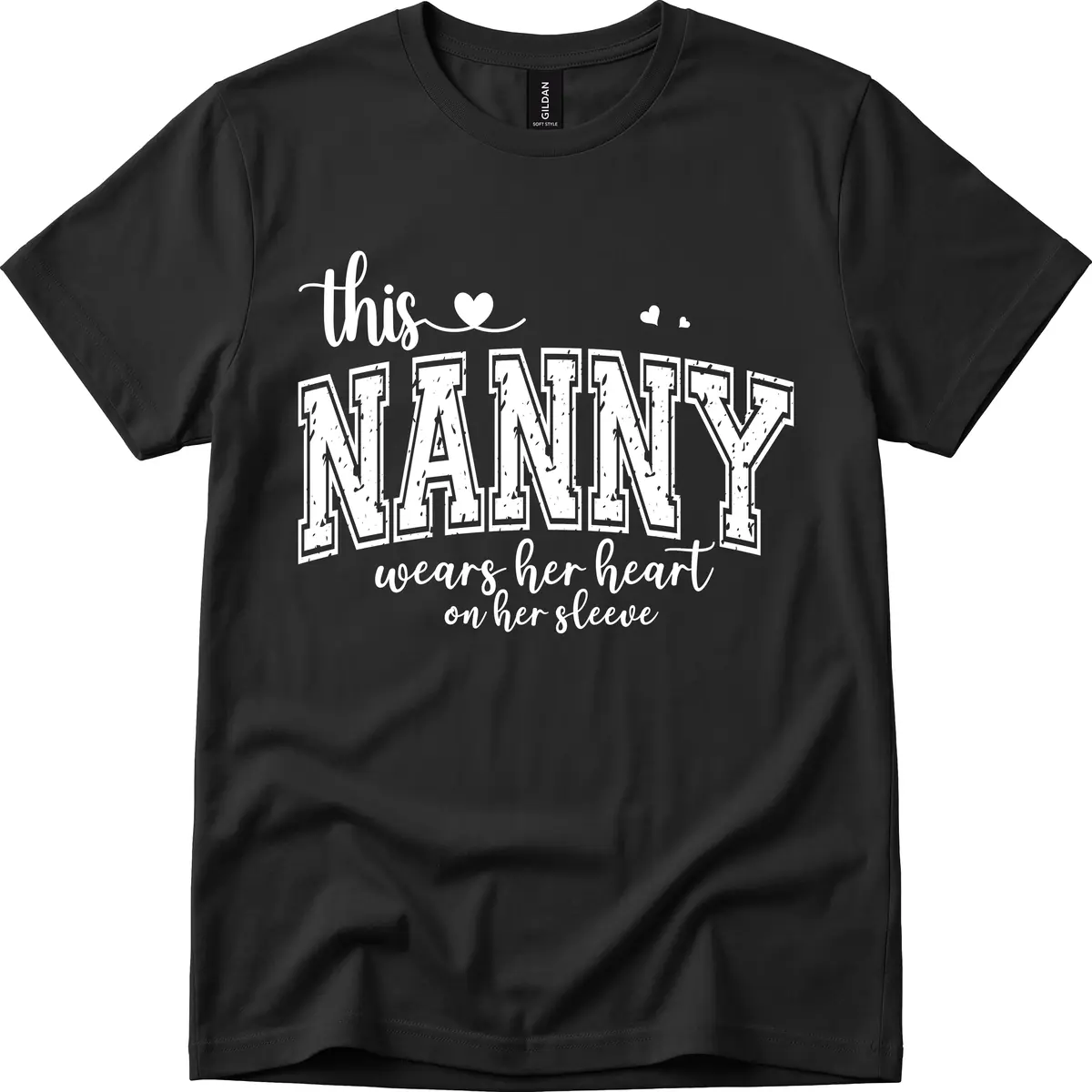 This Nanny Wears Her Heart On Her Sleeve T-Shirt in Black