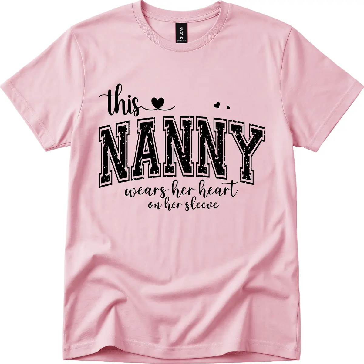 This Nanny Wears Her Heart On Her Sleeve T-Shirt in Light Pink