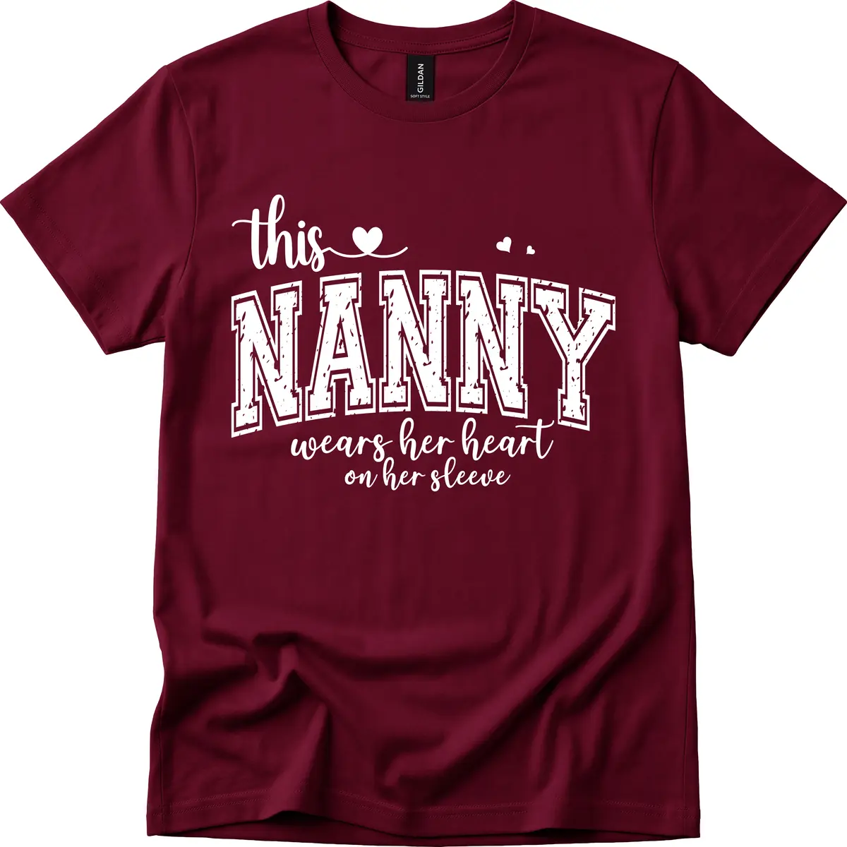 This Nanny Wears Her Heart On Her Sleeve T-Shirt in Maroon