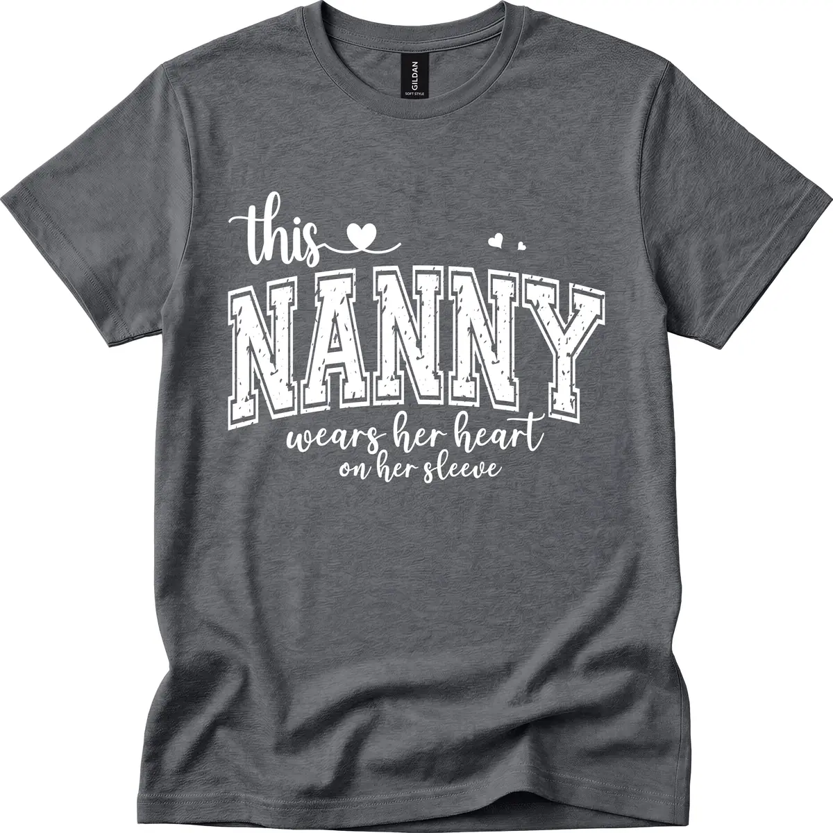 This Nanny Wears Her Heart On Her Sleeve T-Shirt in Dark Heather