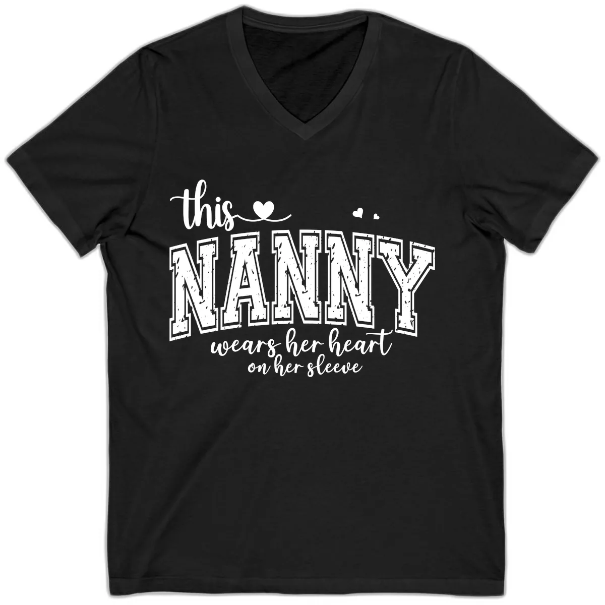 This Nanny Wears Her Heart On Her Sleeve V-Neck in Black