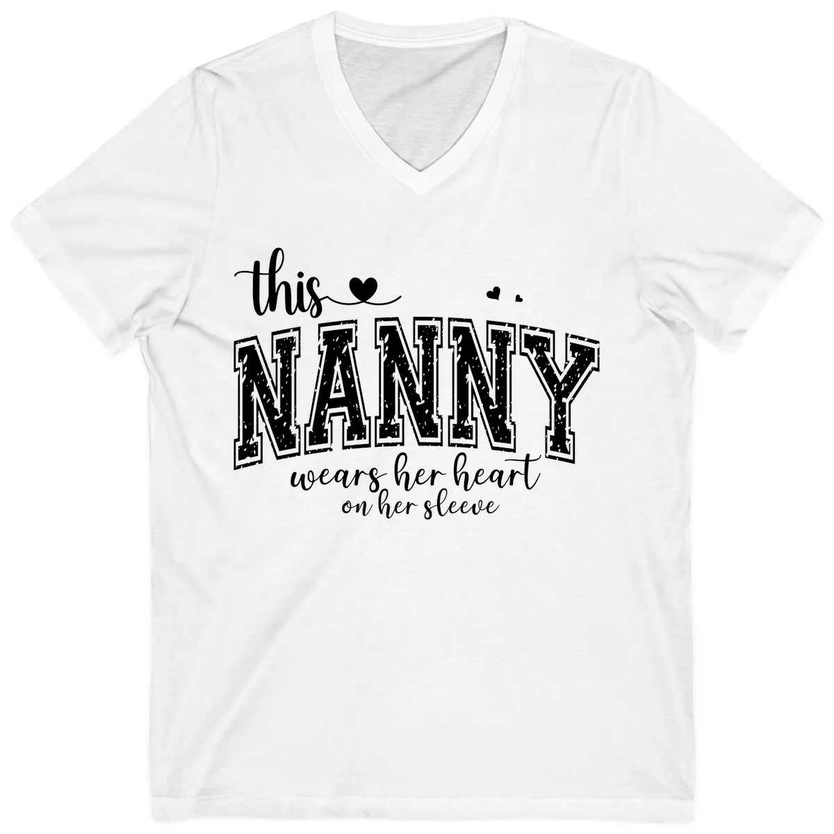This Nanny Wears Her Heart On Her Sleeve V-Neck in White