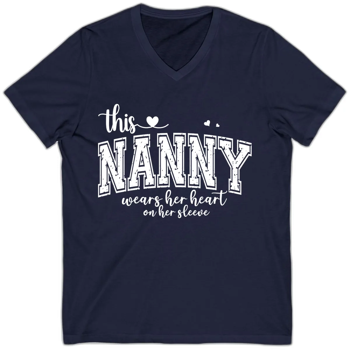 This Nanny Wears Her Heart On Her Sleeve V-Neck in Navy