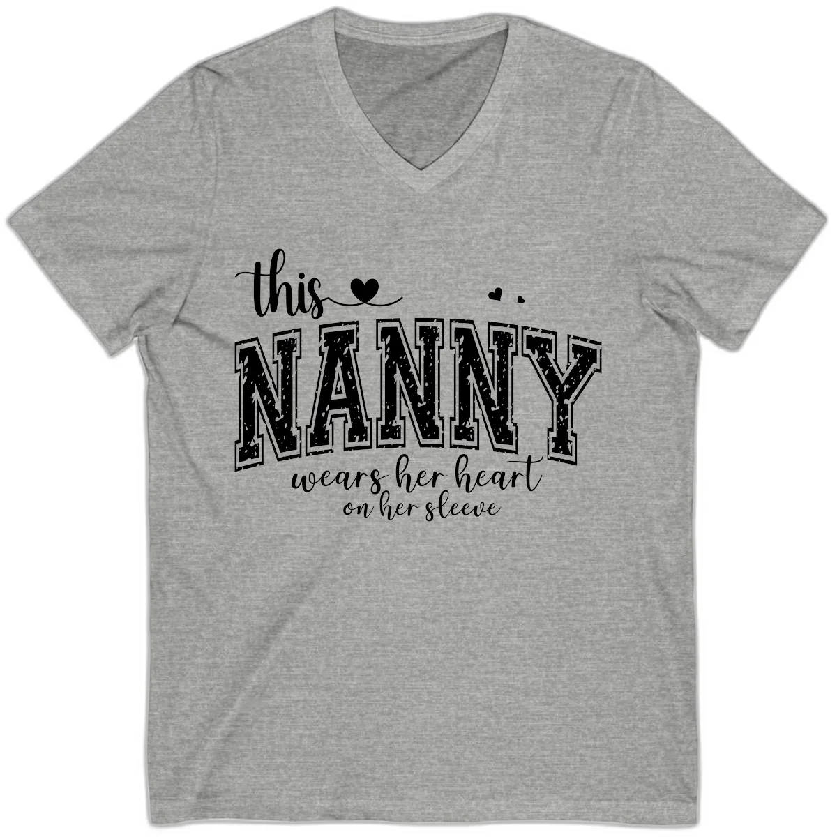 This Nanny Wears Her Heart On Her Sleeve V-Neck in Athletic Heather
