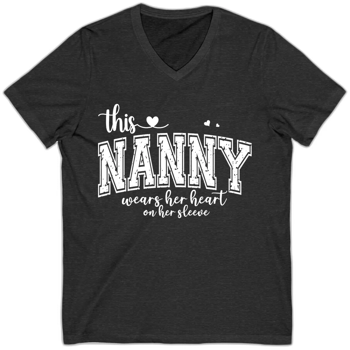 This Nanny Wears Her Heart On Her Sleeve V-Neck in Dark Grey Heather