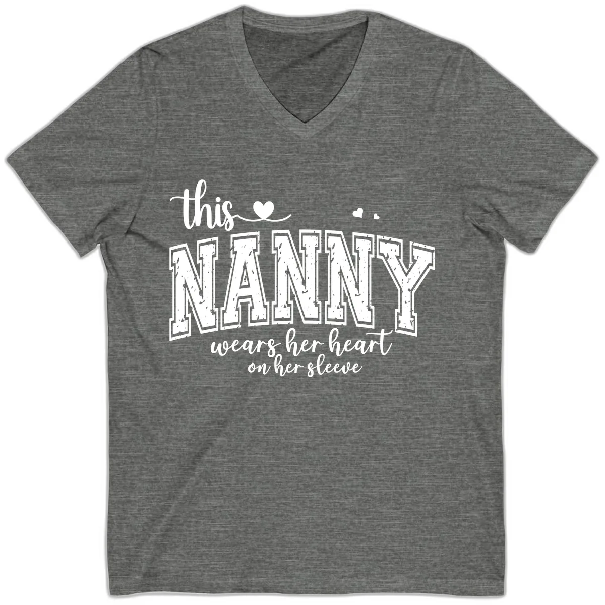This Nanny Wears Her Heart On Her Sleeve V-Neck in Deep Heather