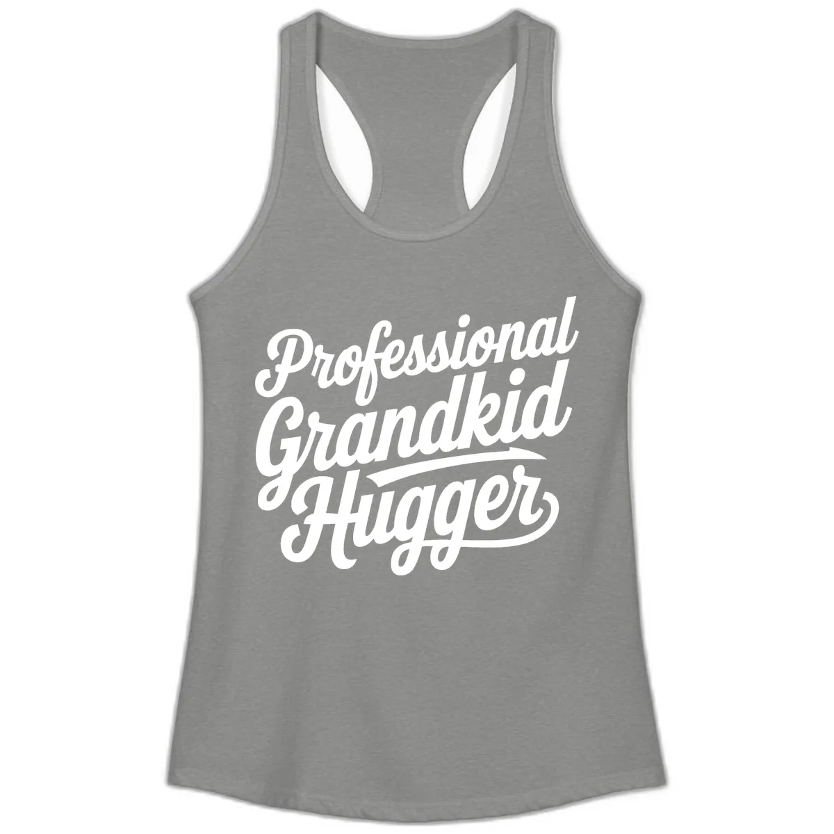 Professional Grandkid Hugger Typography Ladies Tank in Heather Grey