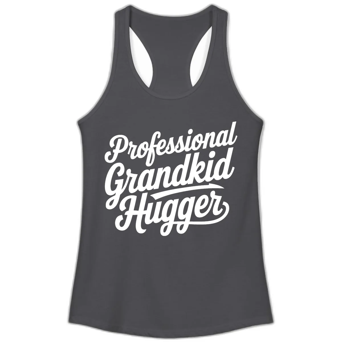 Professional Grandkid Hugger Typography Ladies Tank in Solid Dark Gray