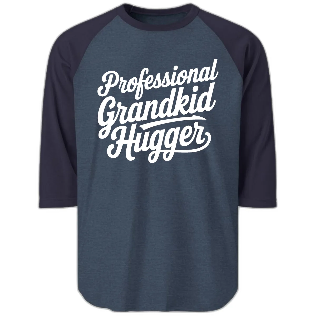 Professional Grandkid Hugger Typography Raglan 3/4 in Heather Denim Navy