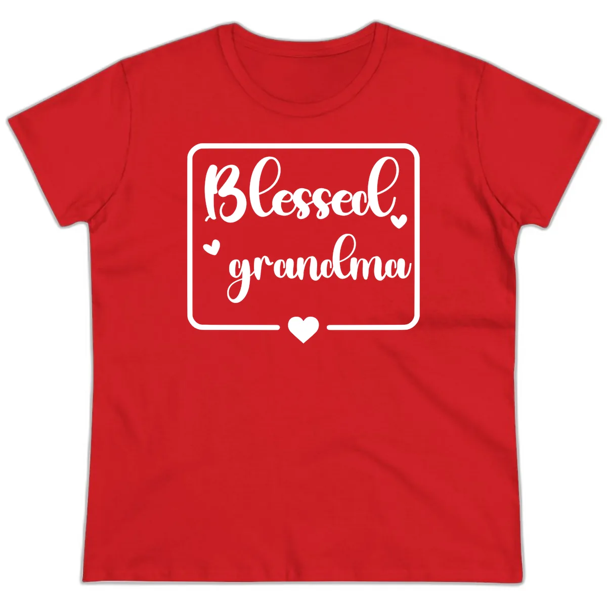 Blessed Grandma Script Design Ladies Tee in Red