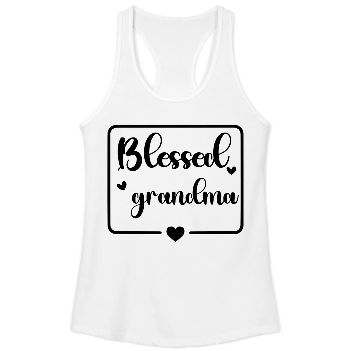 Blessed Grandma Script Design Ladies Tank in White