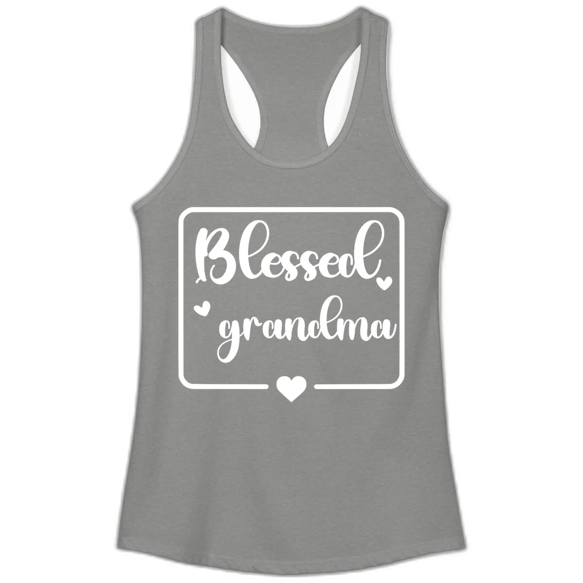 Blessed Grandma Script Design Ladies Tank in Heather Grey
