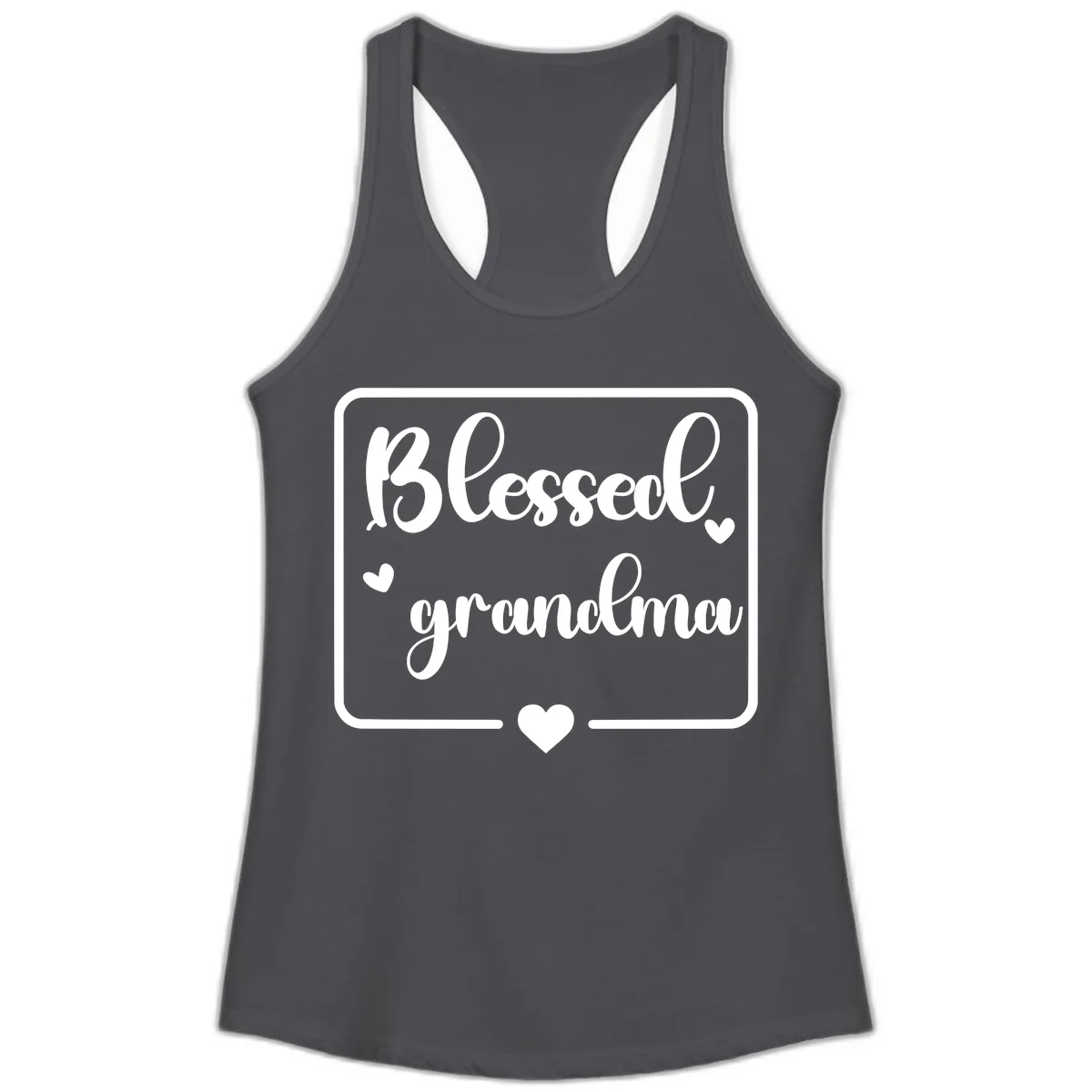 Blessed Grandma Script Design Ladies Tank in Solid Dark Gray