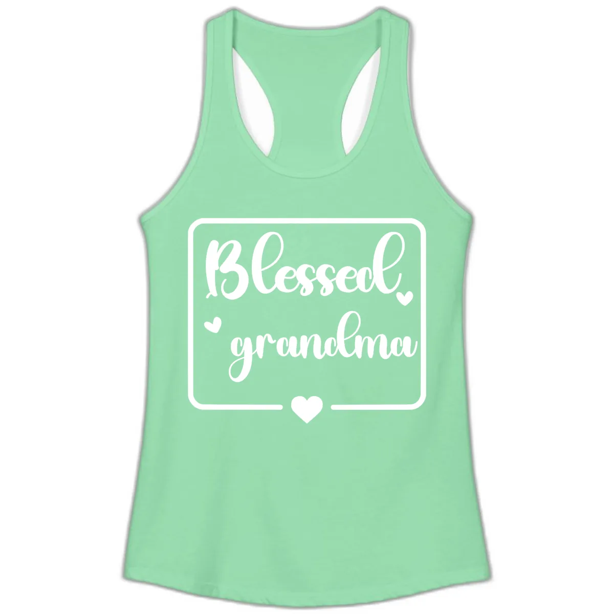 Blessed Grandma Script Design Ladies Tank in Solid Mint
