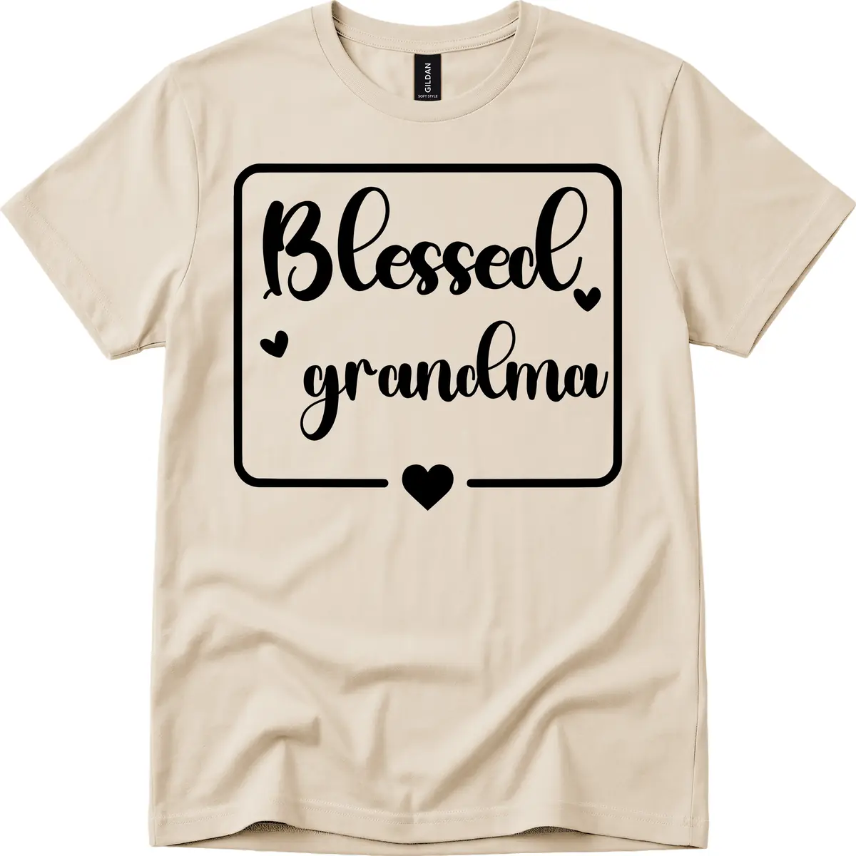 Blessed Grandma Script Design T-Shirt in Sand