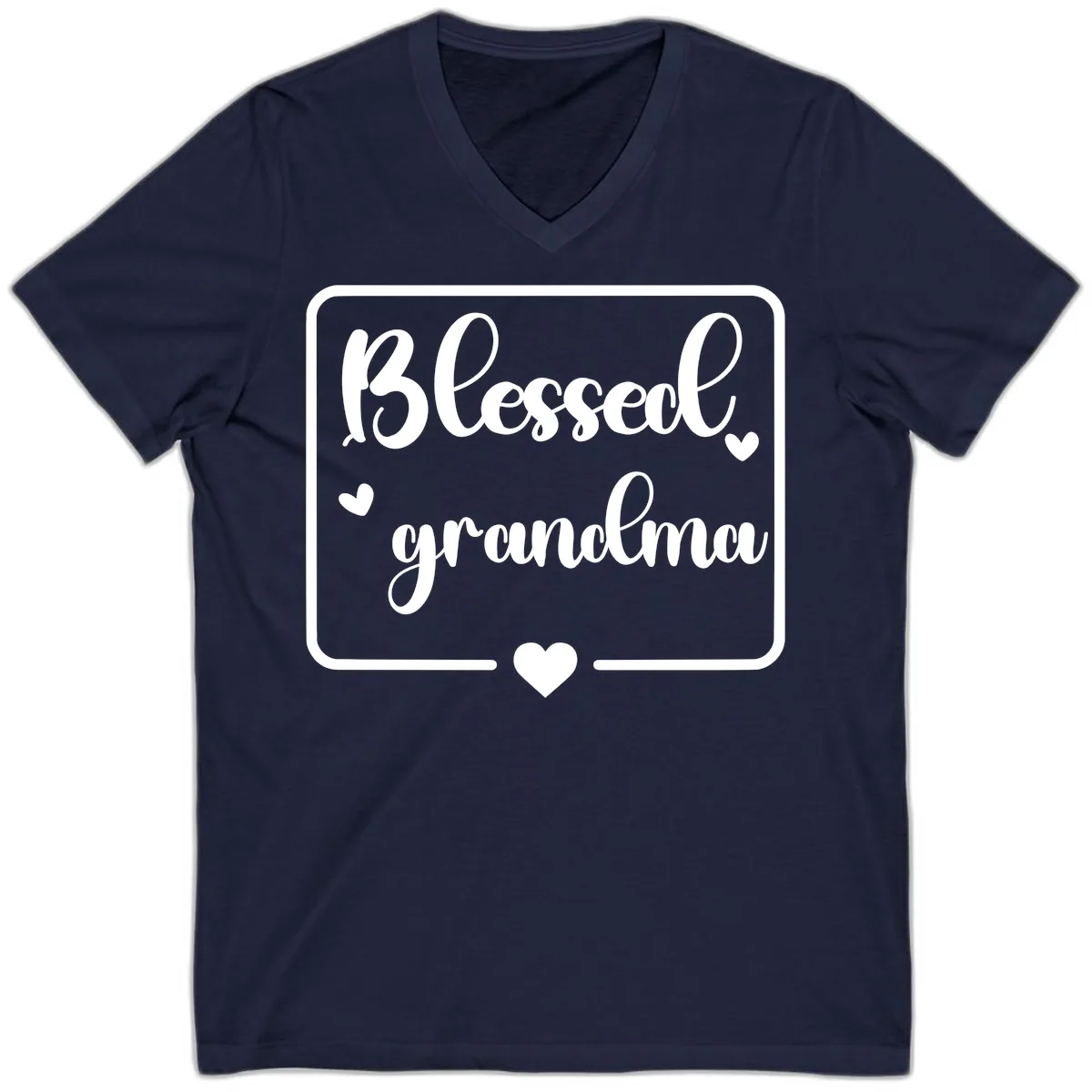 Blessed Grandma Script Design V-Neck in Navy