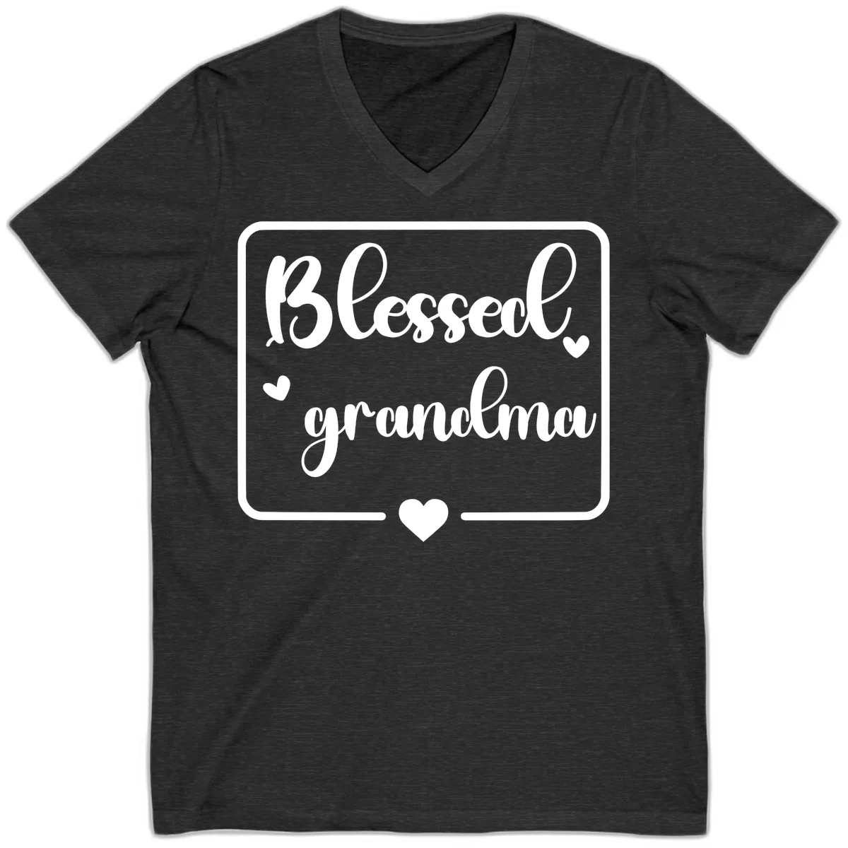 Blessed Grandma Script Design V-Neck in Dark Grey Heather