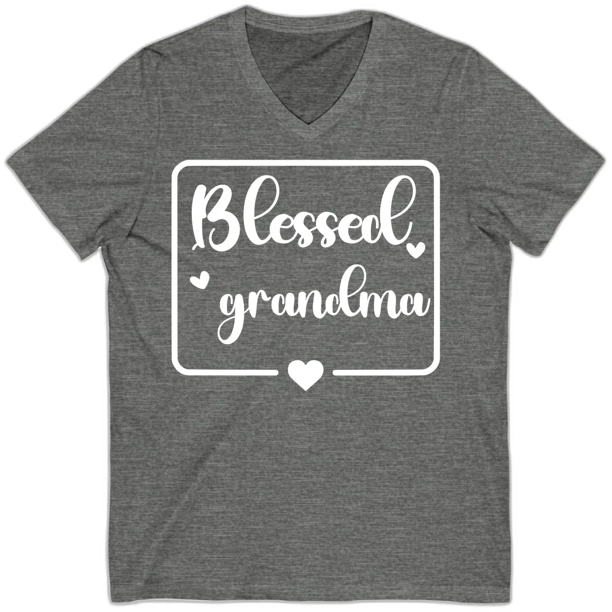 Blessed Grandma Script Design V-Neck in Deep Heather